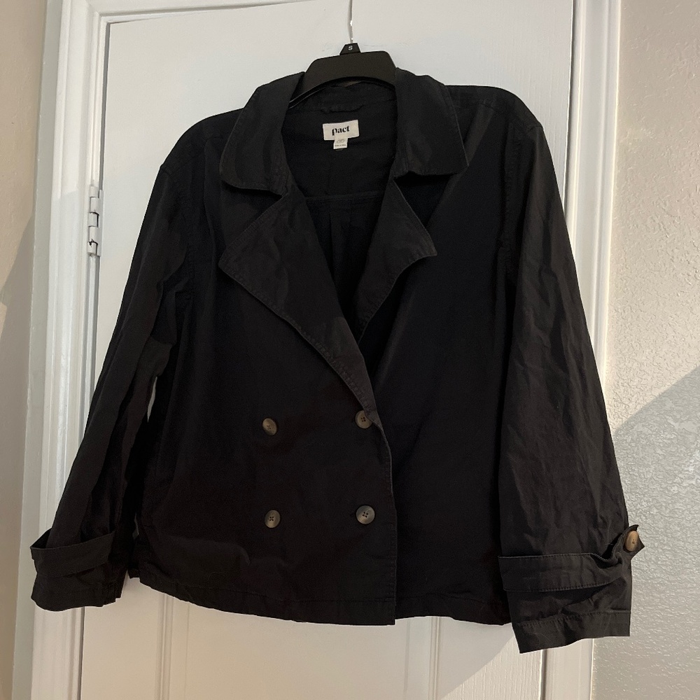 Elegant Black Double-Breasted Trench Coat
